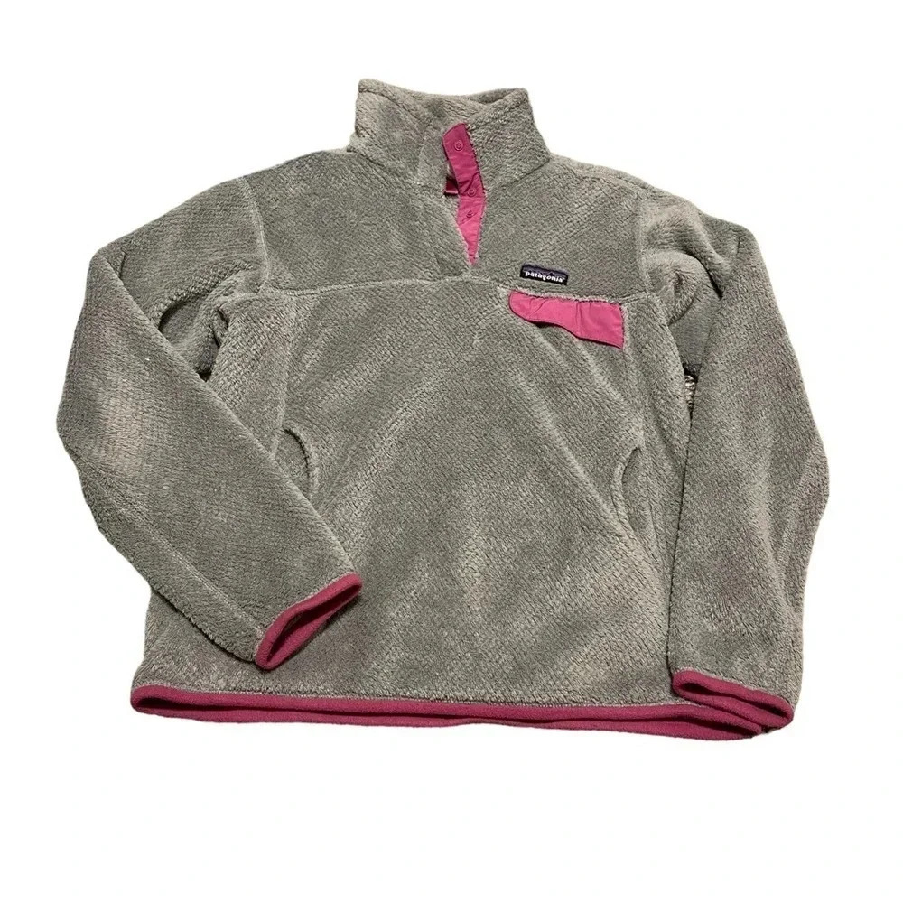 💕🩶Patagonia Synchilla Snap-T Fleece Pullover Gray Pink Women’s Small✨🩶💕